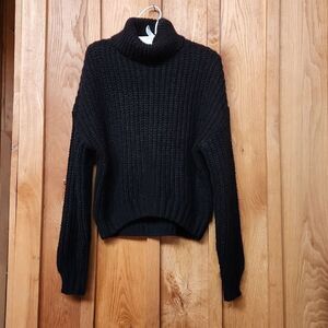 JUSTFAB Turtleneck Oversized Knit Long Sleeve Sweater, Small, Black